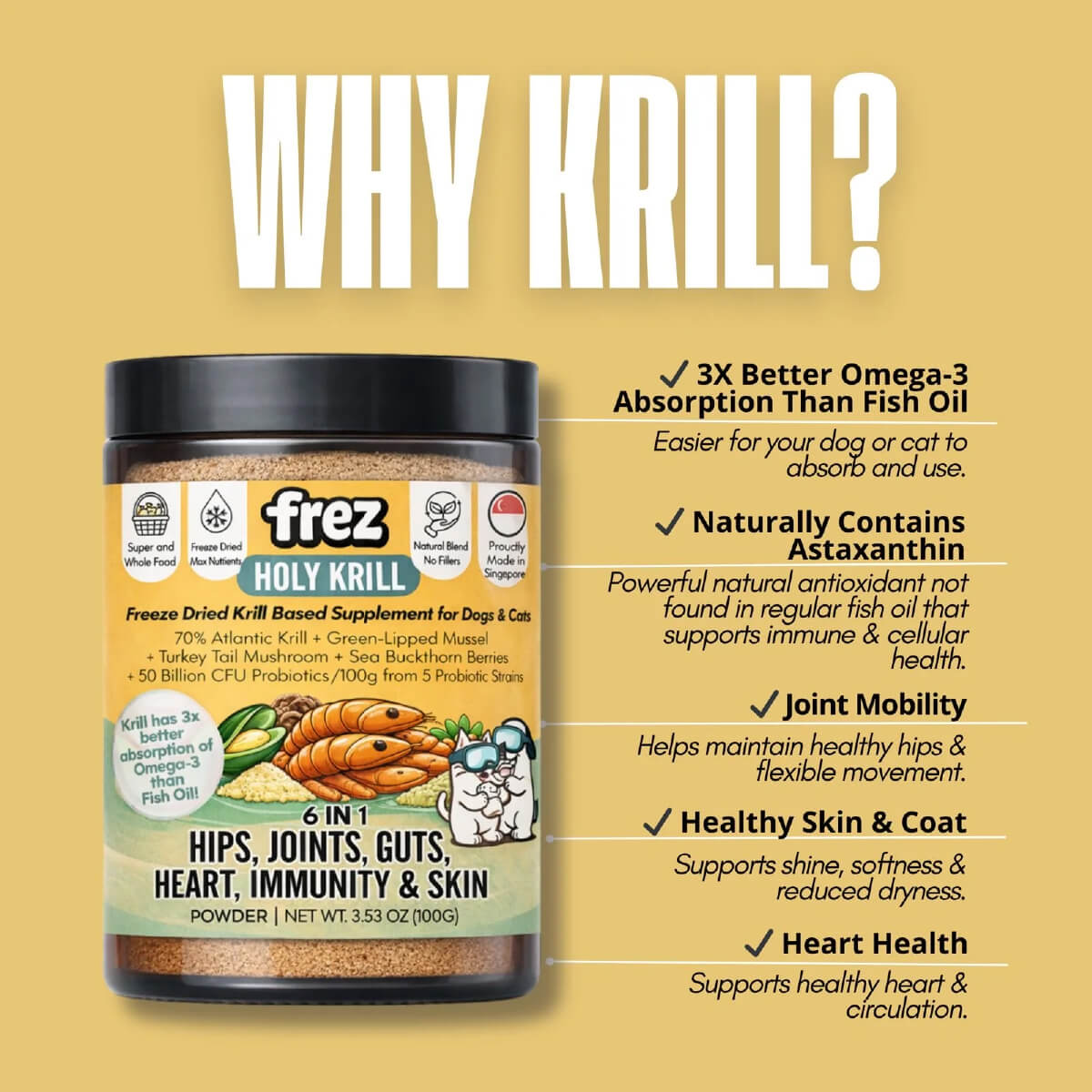 Frez Holy Krill Freeze Dried Krill Based Supplement for Cats and Dogs