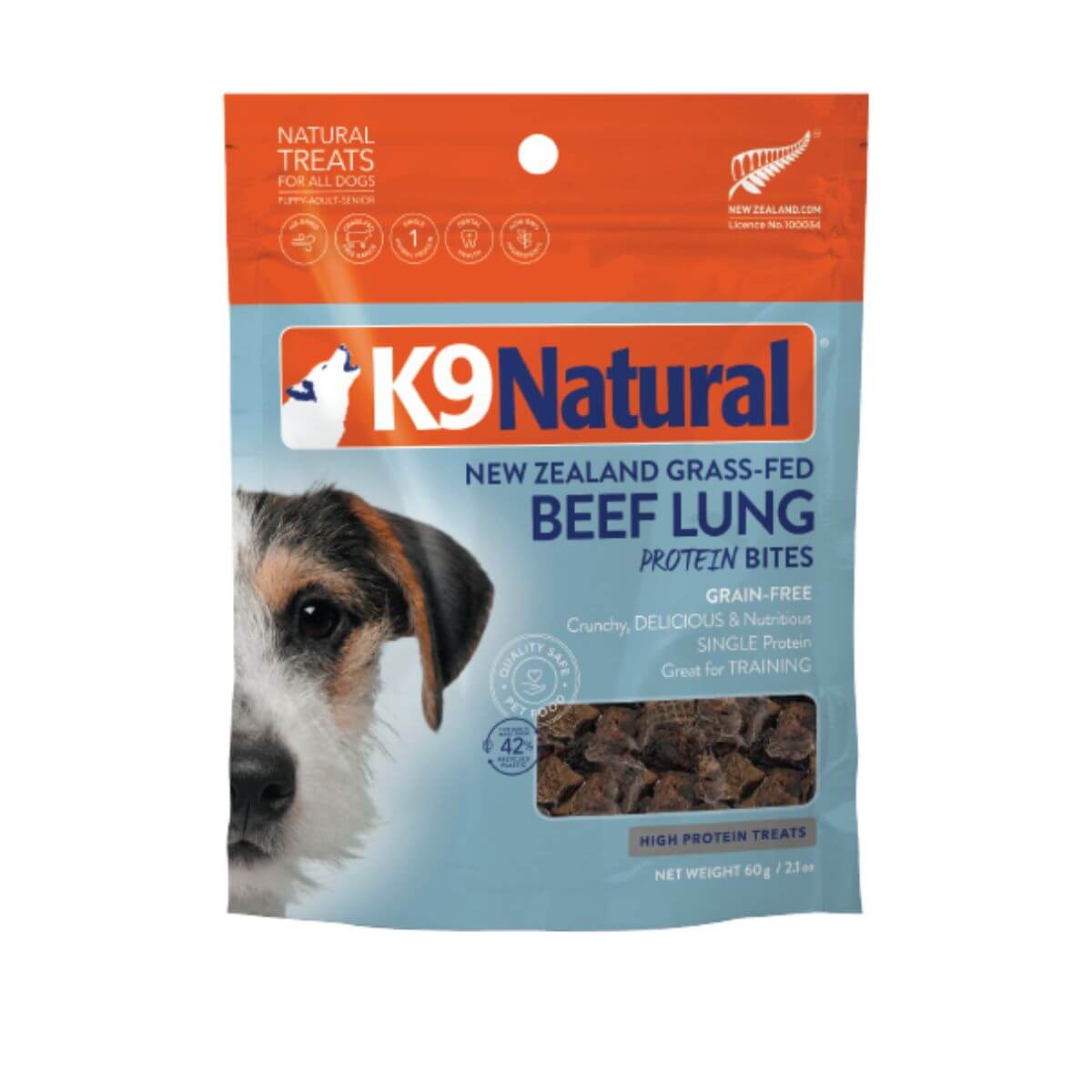 K9 Natural Beef Lung Protein Bites against a white background.