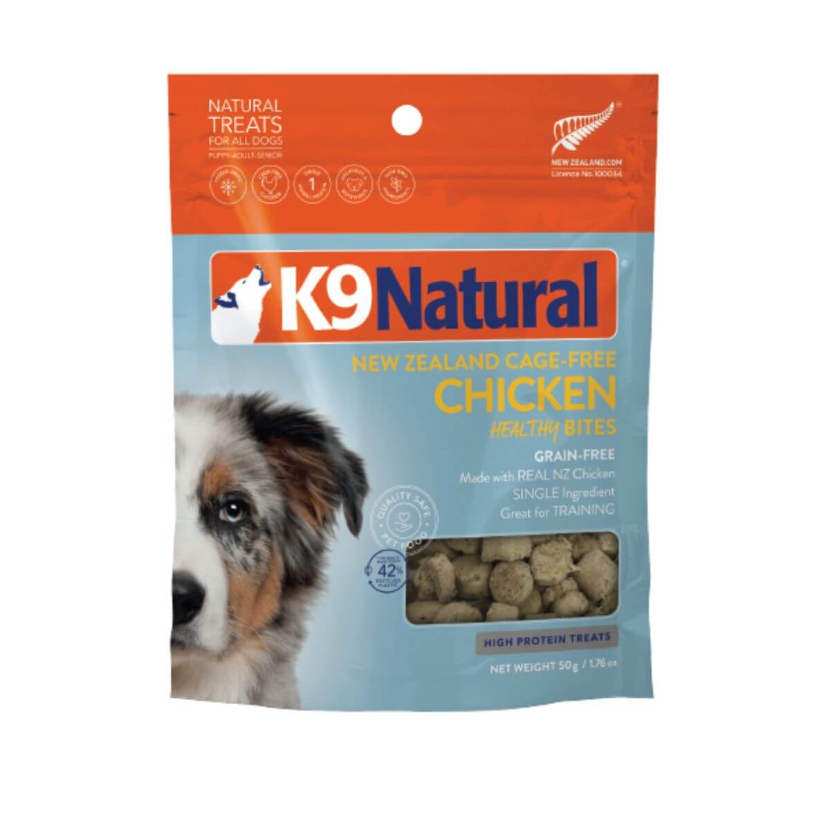 K9 Natural Chicken Bites against a white background.