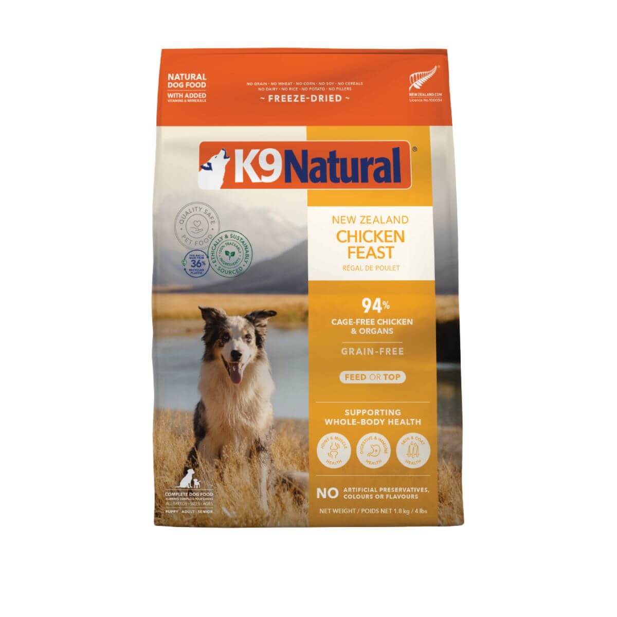 K9 Natural Freeze-dried Chicken Feast against a white background.