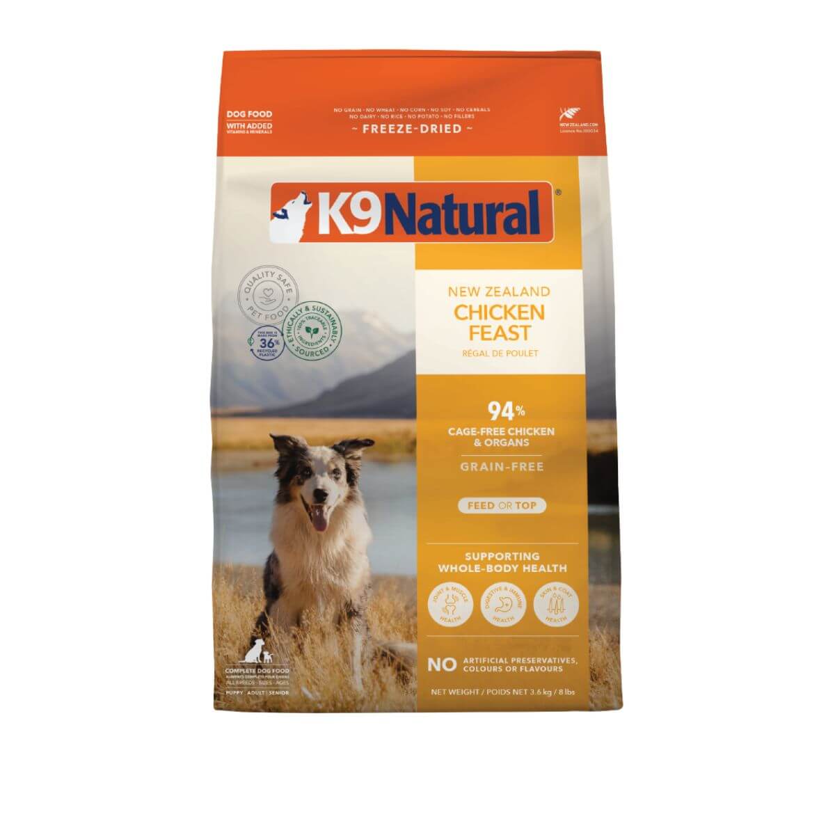 K9 Natural Freeze-dried Chicken Feast against a white background.