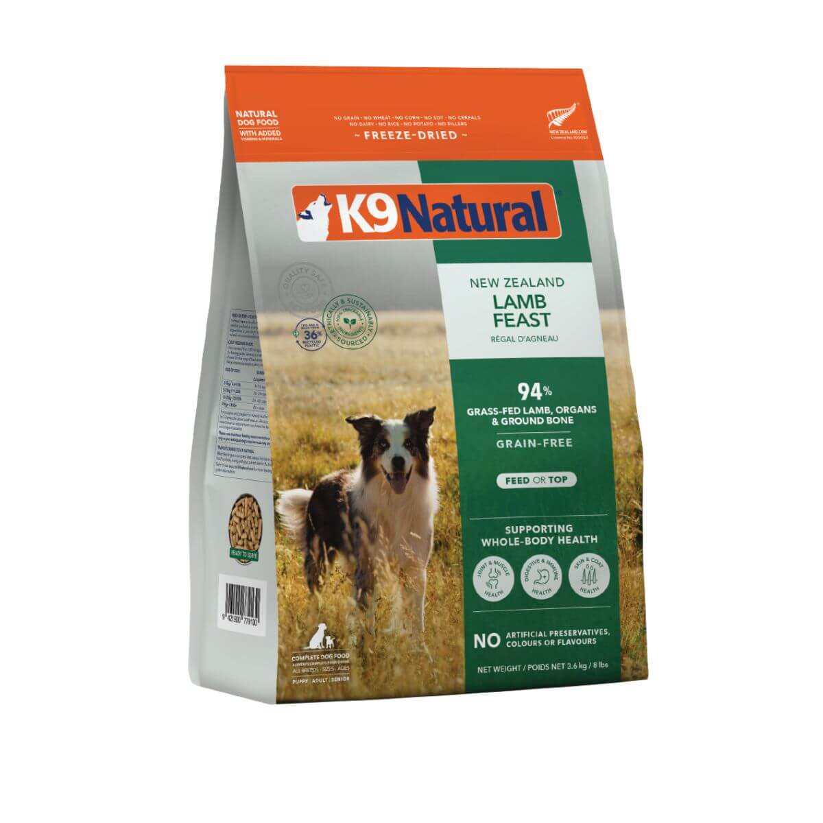 K9 Natural Freeze Dried Lamb Feast against a white background.