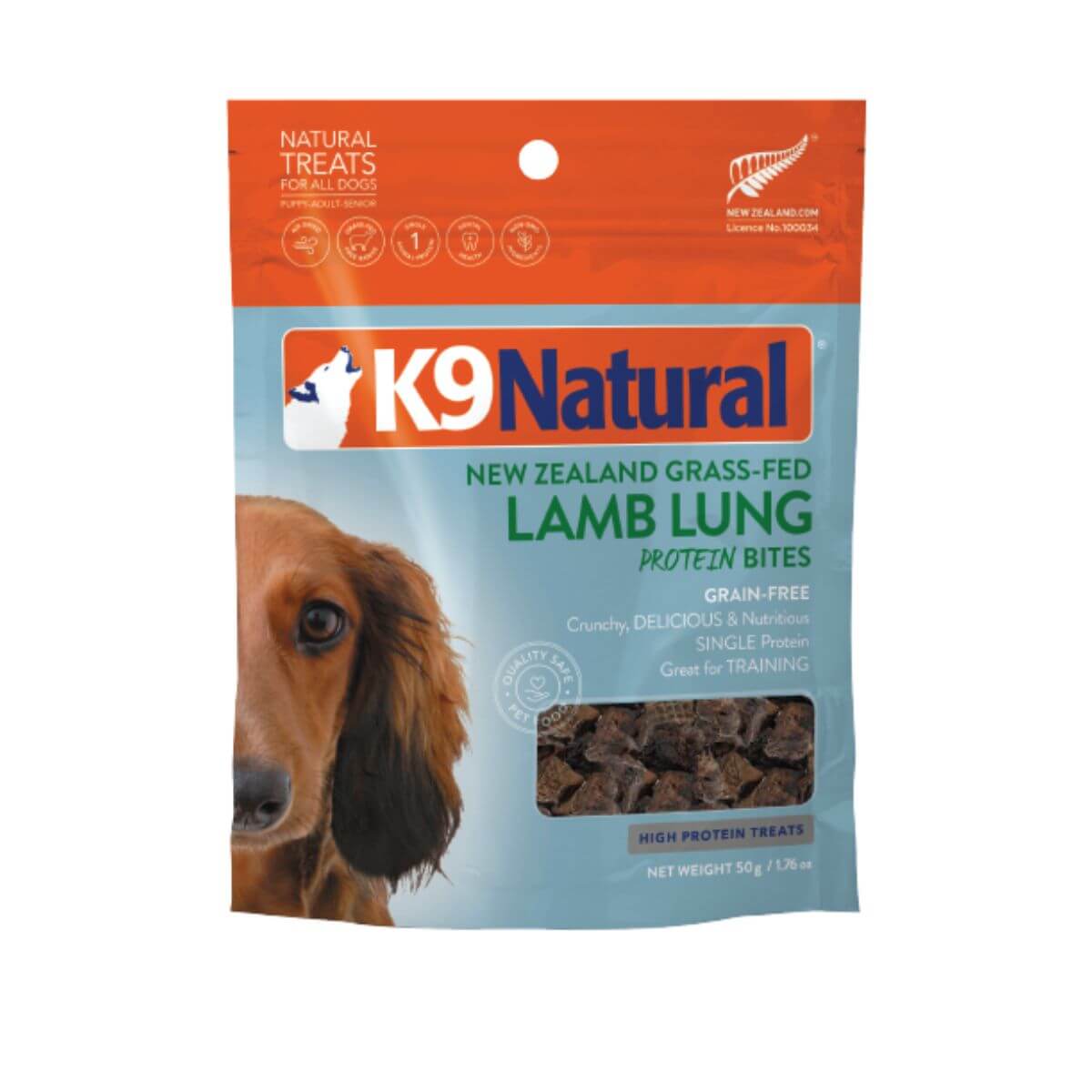 K9 Natural Lamb Lung Protein Bites against a white background.
