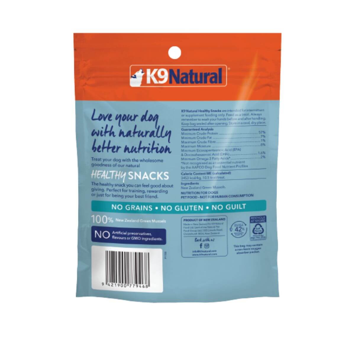 K9 Natural Green Mussels against a white background.