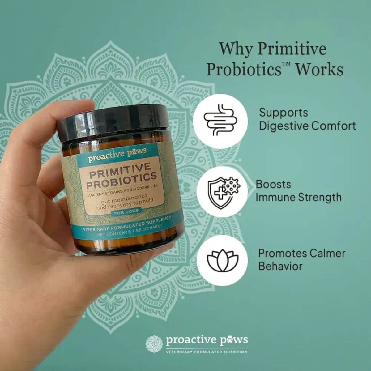 Benefits of Proactive Paws Primitive Probiotics™. 