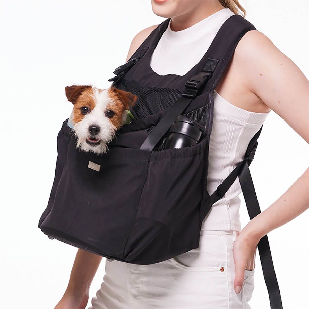 Pups and Bubs Let's Adventure Backpack in Black against a white background.