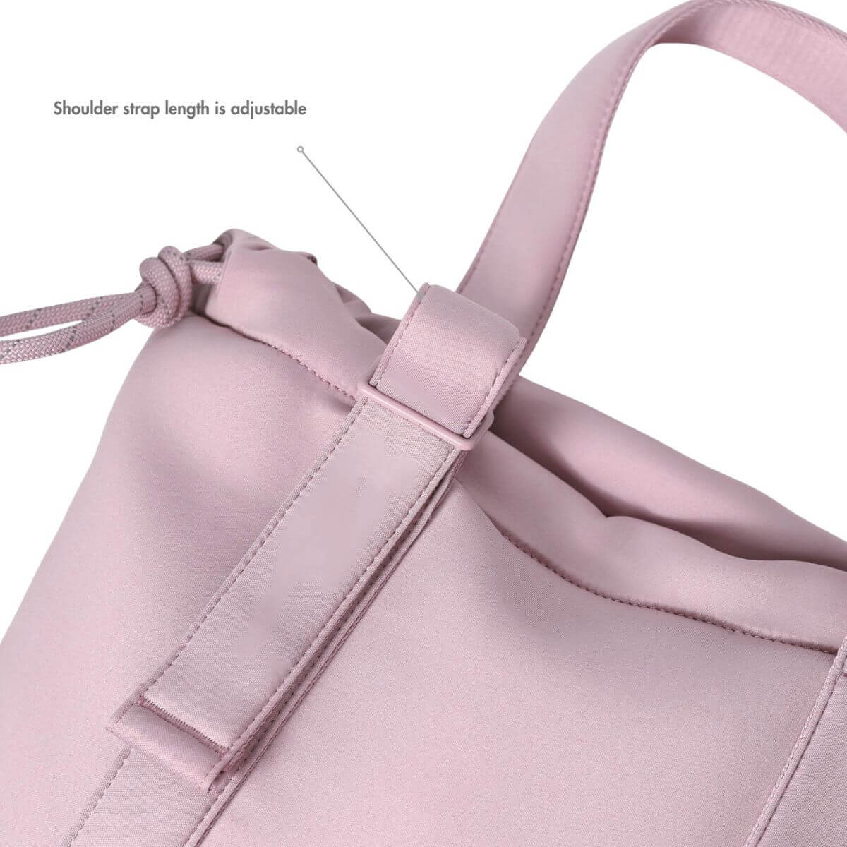 Adjustable shoulder strap length on the Pups and Bubs All Day Chill Bag in Rose. 