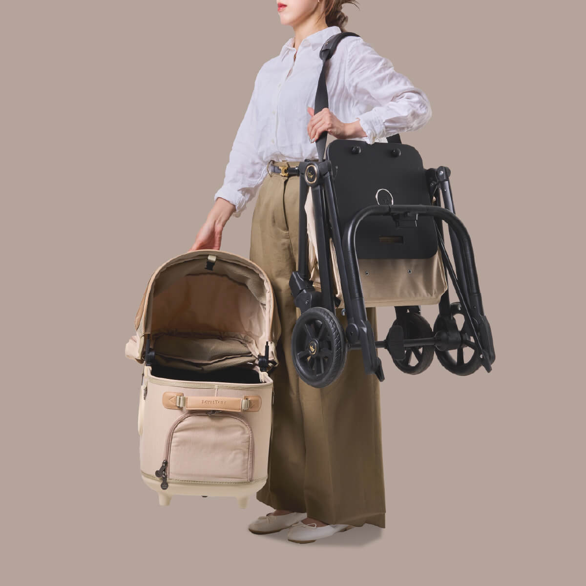 Royal Tails Gloria Pet Stroller w/ Detachable Basket | Beige