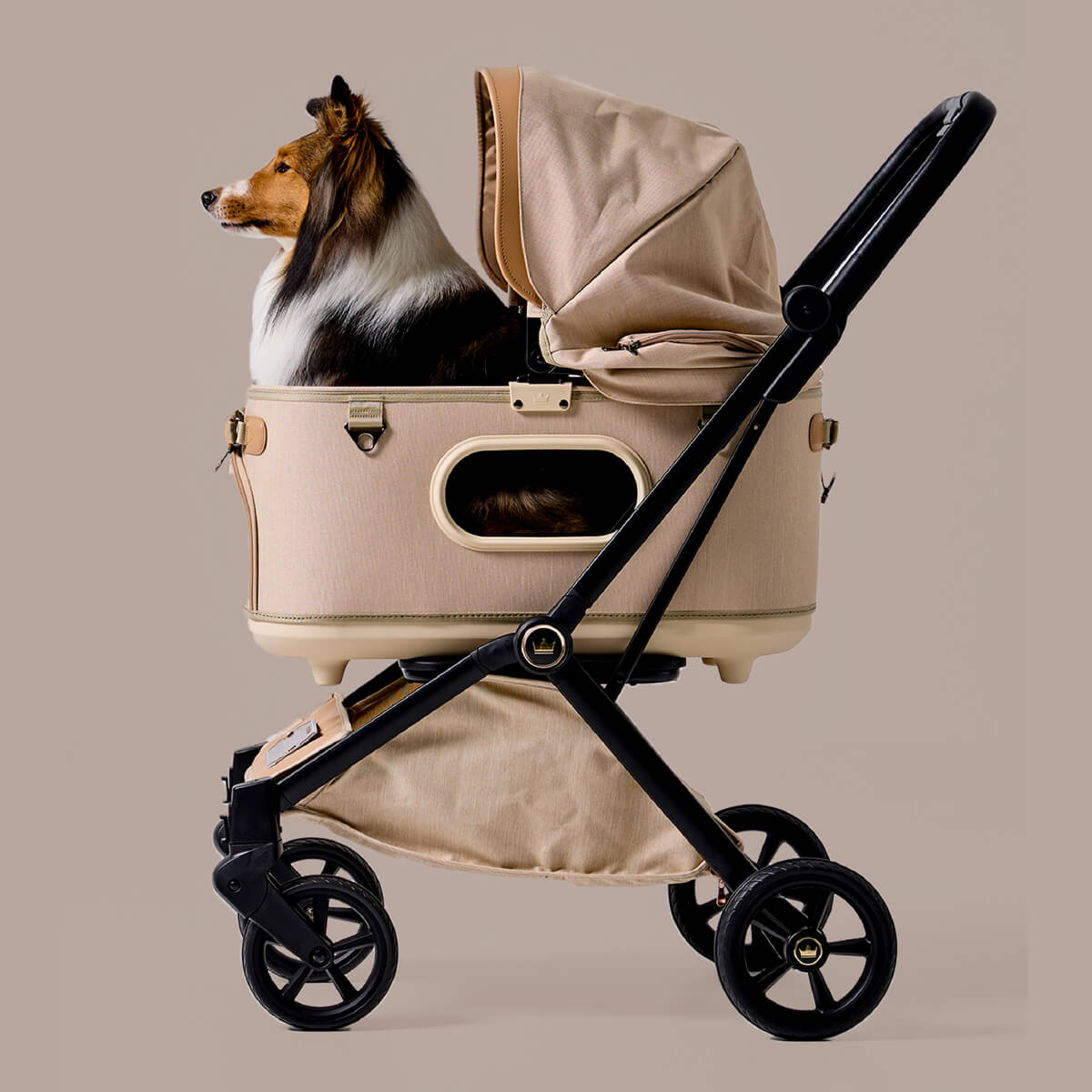 Royal Tails Gloria Pet Stroller w/ Detachable Basket | Beige