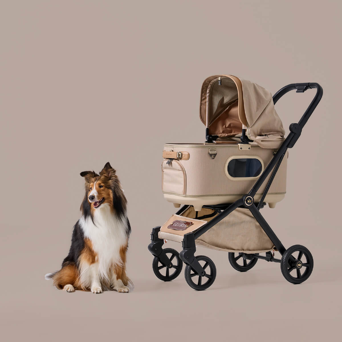 Royal Tails Gloria Pet Stroller w/ Detachable Basket | Beige