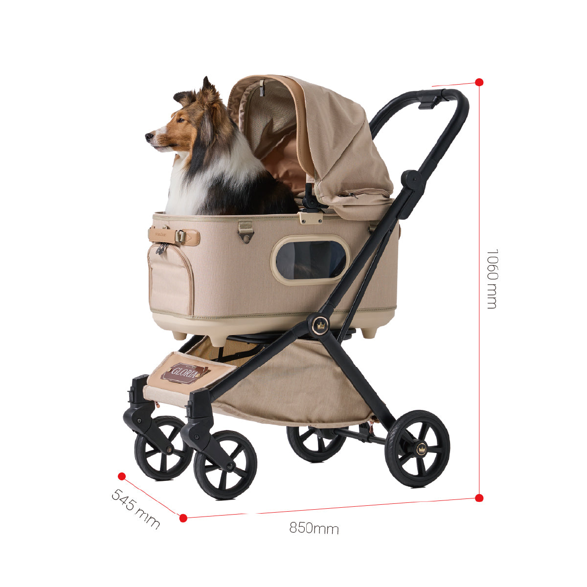 Royal Tails Gloria Pet Stroller w/ Detachable Basket | Beige