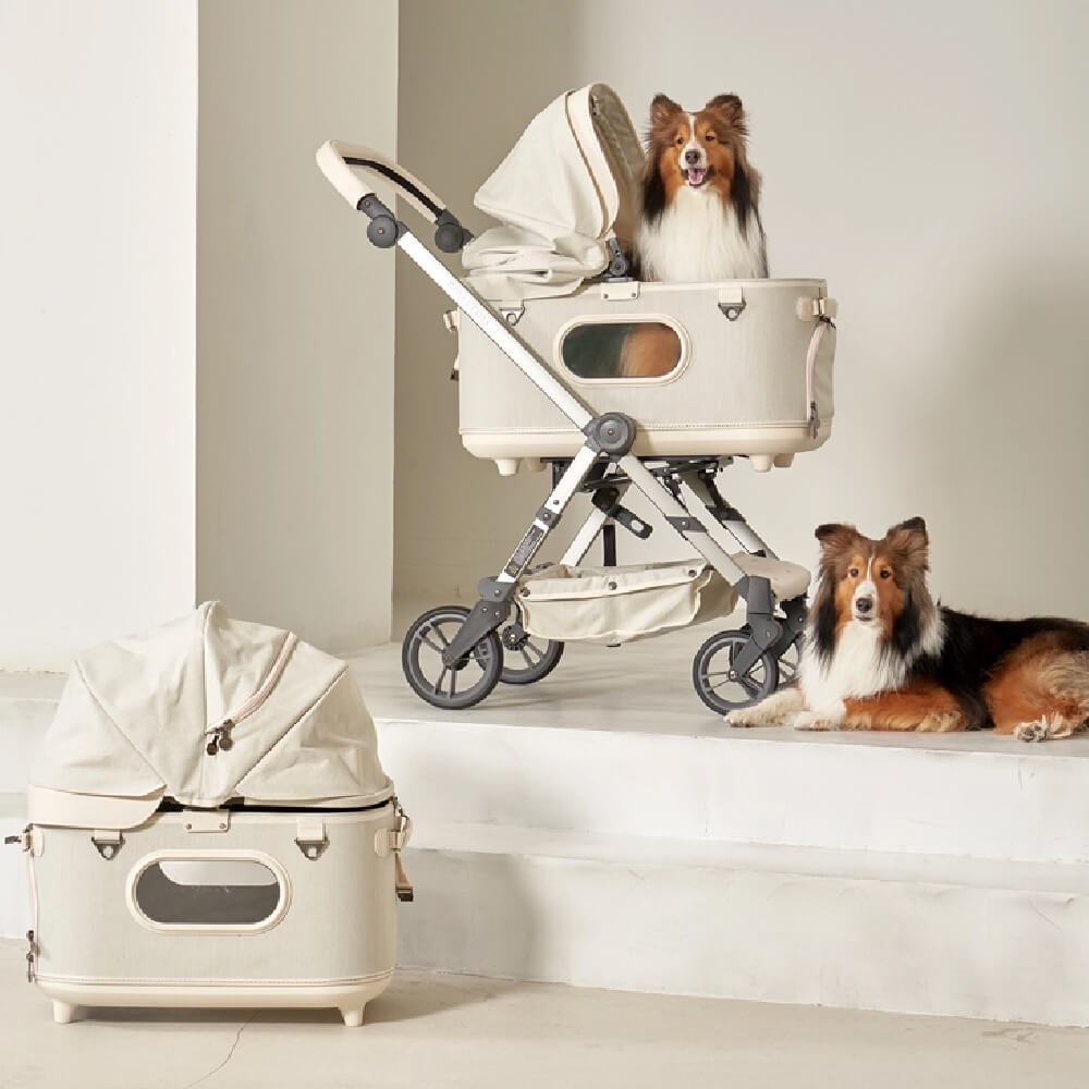 Royal Tails Grace Pet Stroller w/ Detachable Basket | White