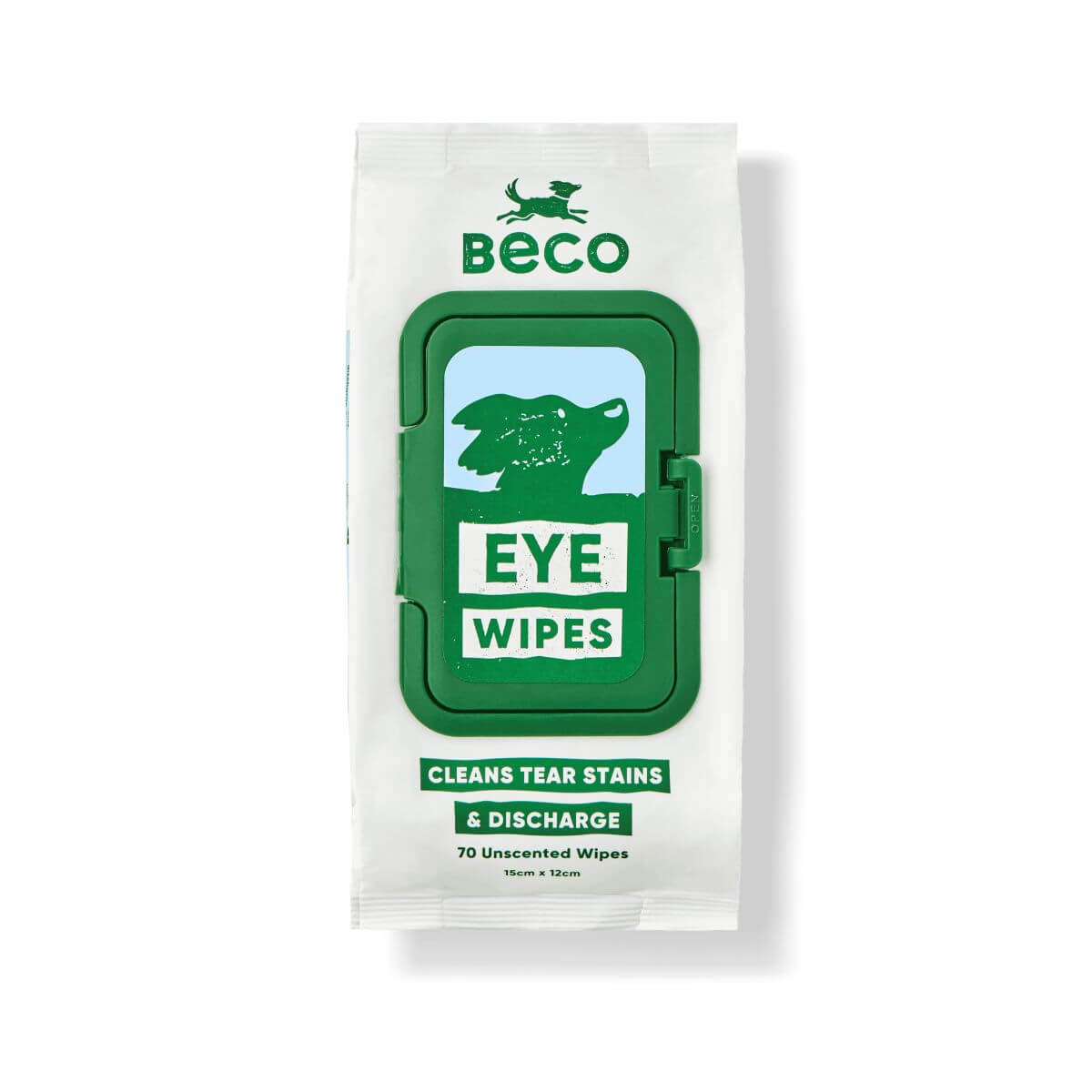 Beco Eye Wipes packaging against a white background.