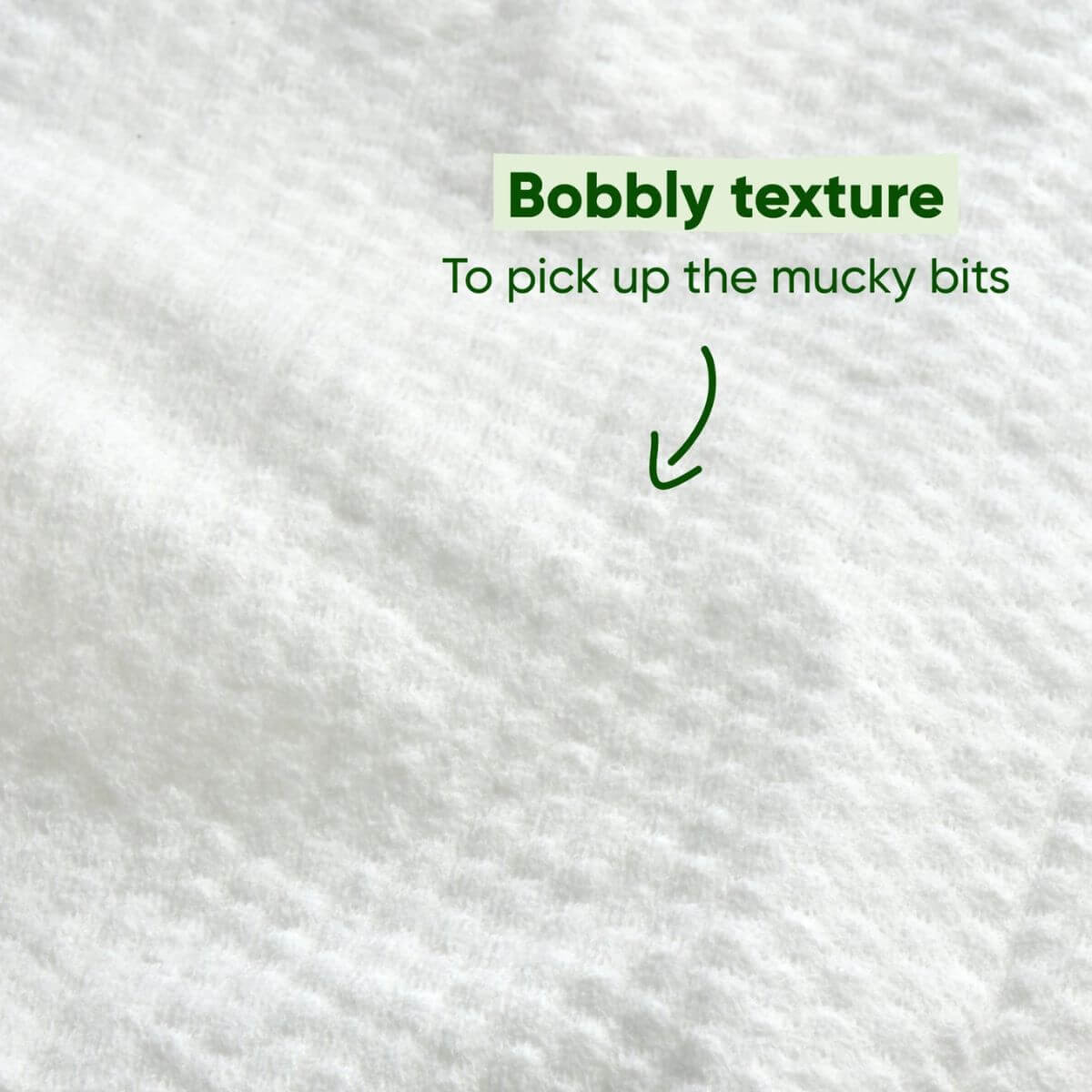 Bobbly texture of the Beco eye wipes in a close-up photo.