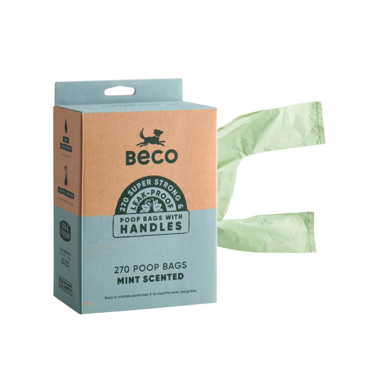 Beco mint scented poop bags with handles 270 pack.