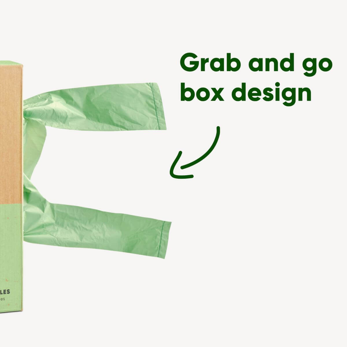 Grab and go box design of the Beco Unscented Poop Bags with Handles.