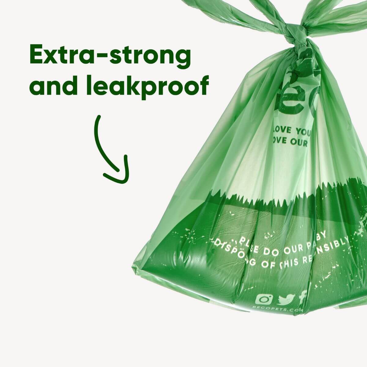Extra-strong and leakproof Beco Unscented Poop Bags with Handles.