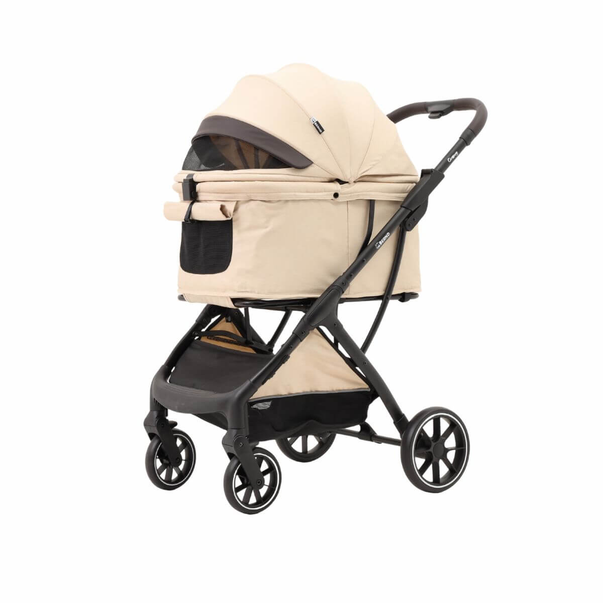 Bernd Pets Autofold Groove Pet Stroller in Latte Beige against a white background.