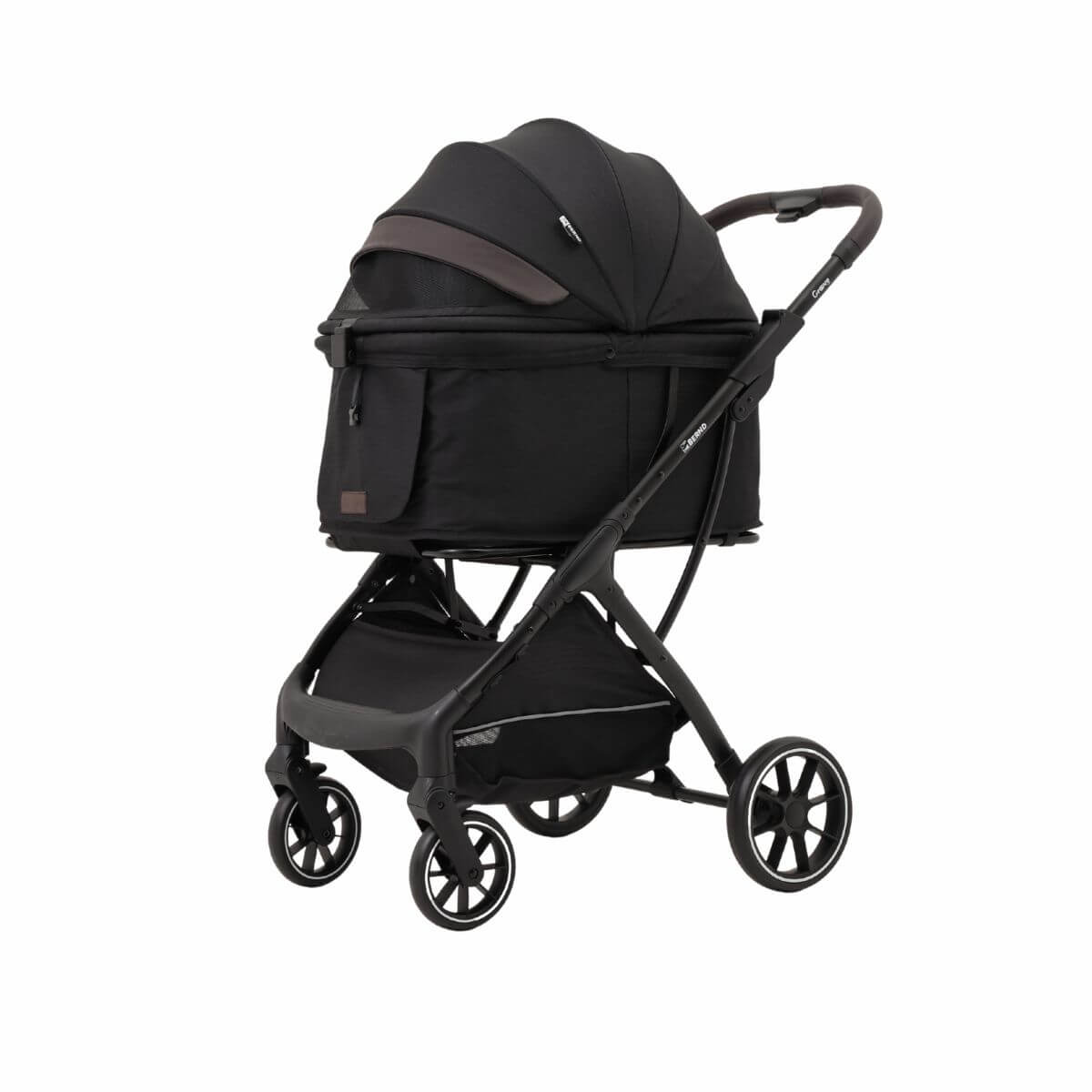 Bernd Pets Autofold Groove Pet Stroller in Onyx Black against a white background.