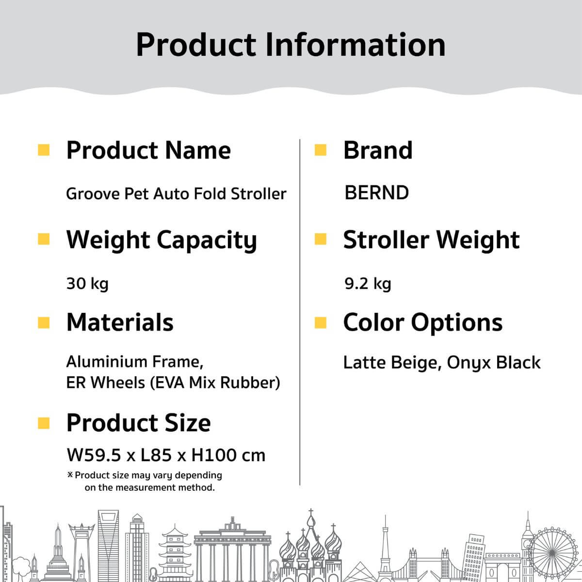 Bernd Pets Autofold Groove Pet Stroller infographic.