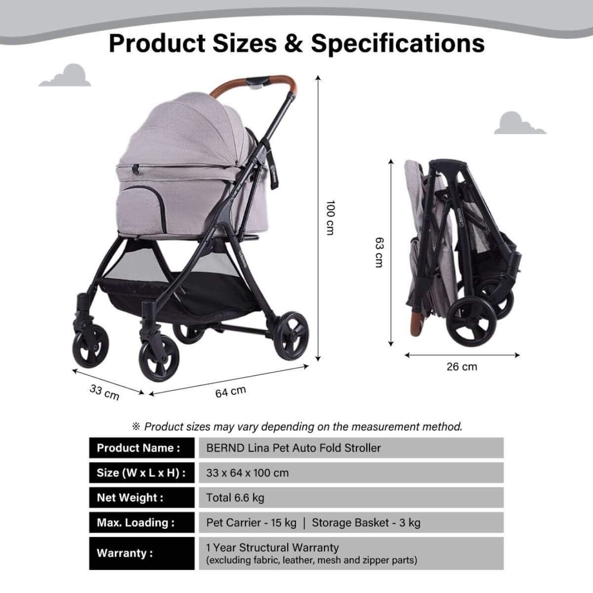 Bernd Pets Autofold Lina in Manatee Grey specifications.