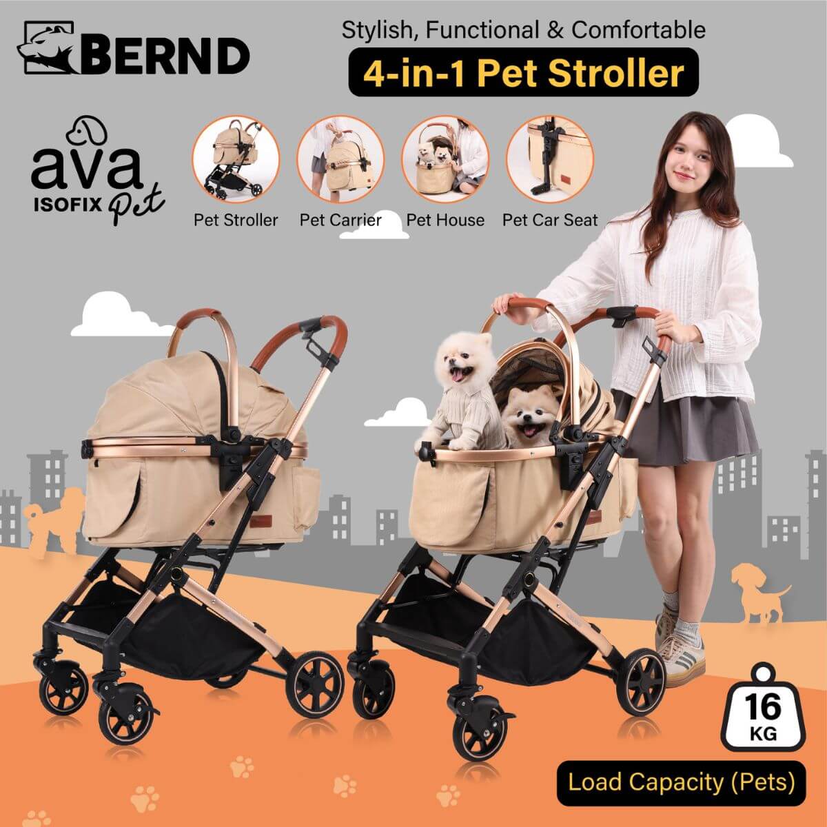 BERND Pets Ava ISOFIX Stroller | 3 Colours