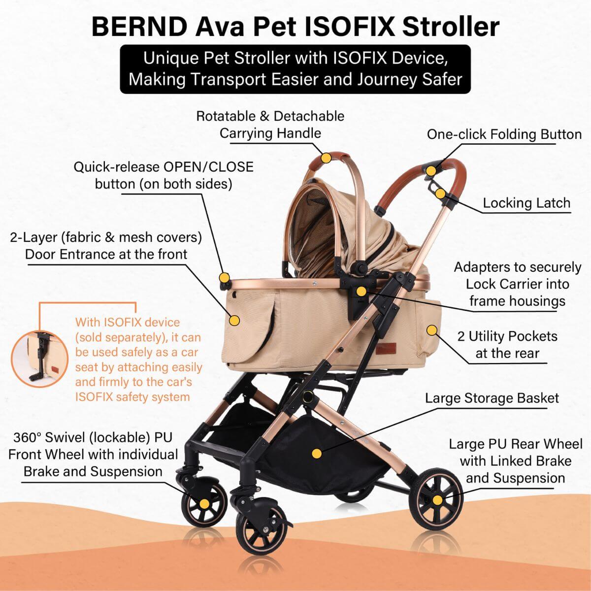 BERND Pets Ava ISOFIX Stroller | 3 Colours