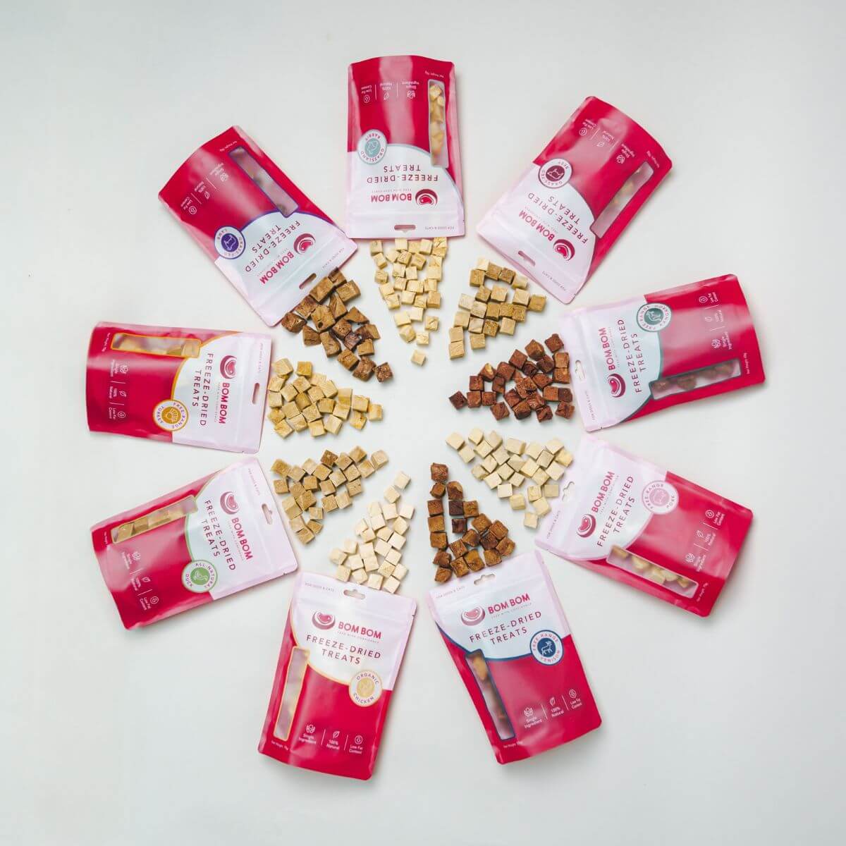 bom bom freeze dried treats against a white background.