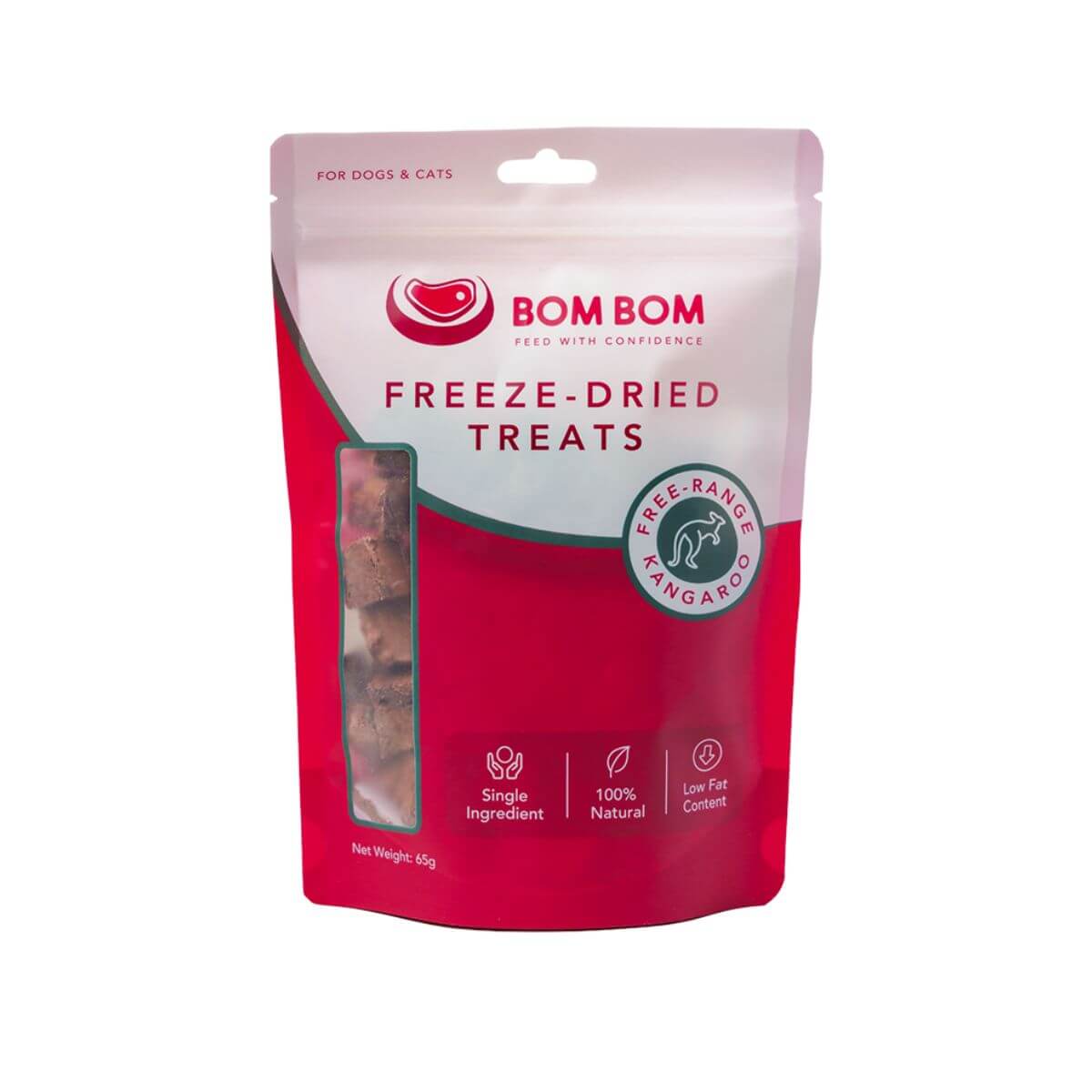 bom bom freeze dried treats kangaroo against a white background.