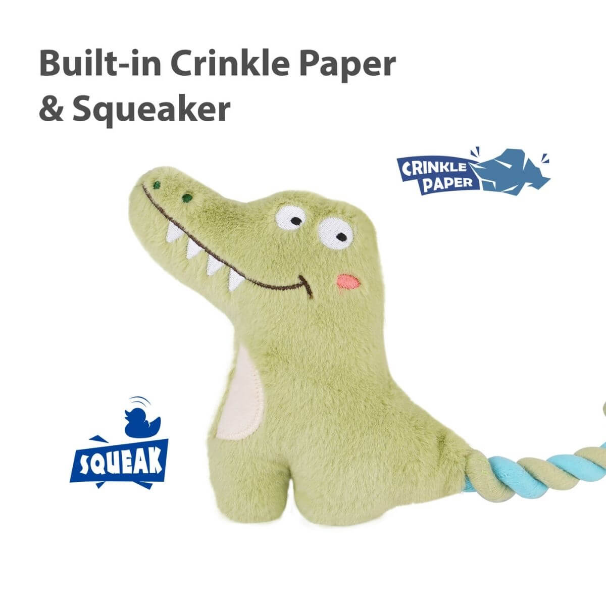 gigwi plush friendz crocodile with rope tail against a white background.