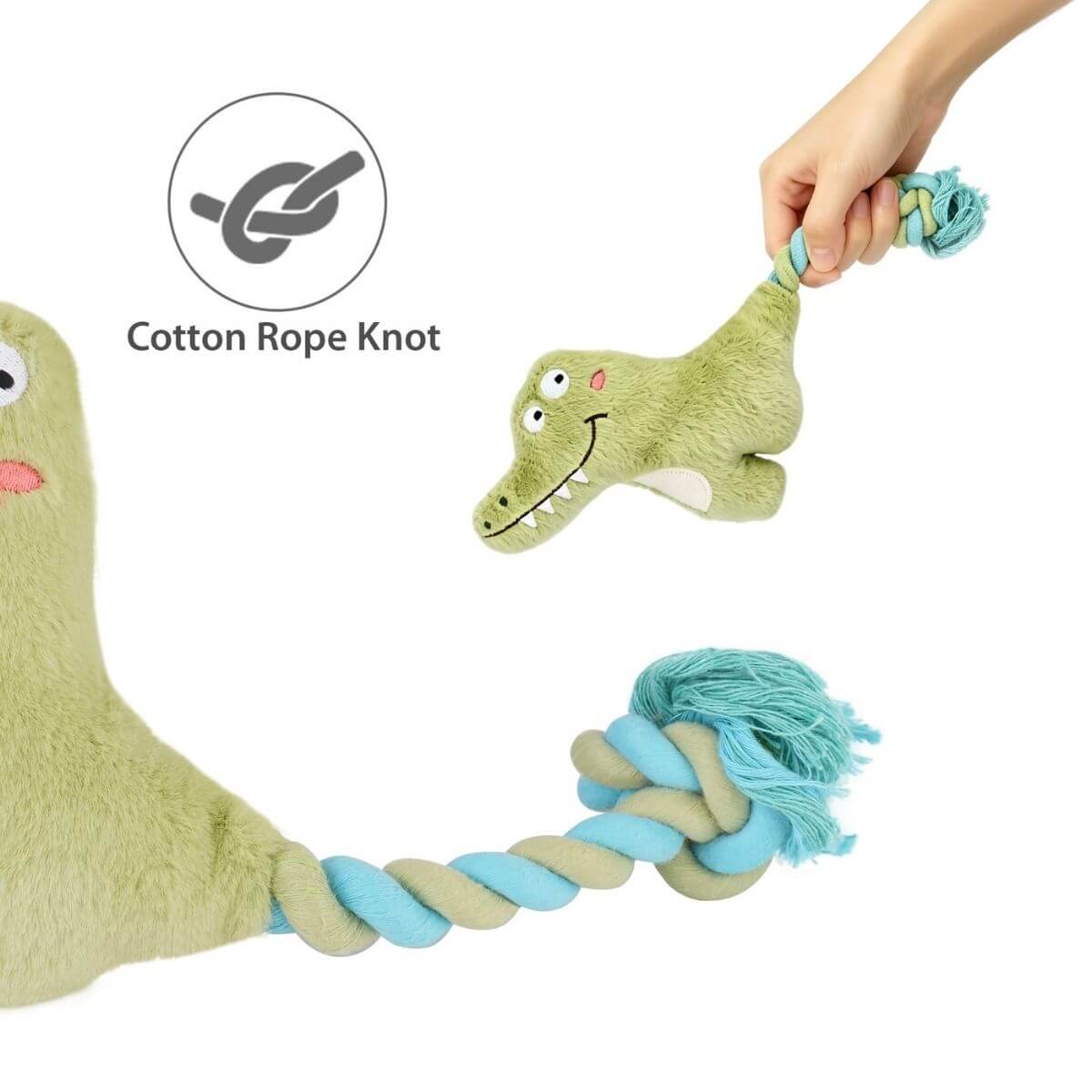 gigwi plush friendz crocodile with rope tail against a white background.