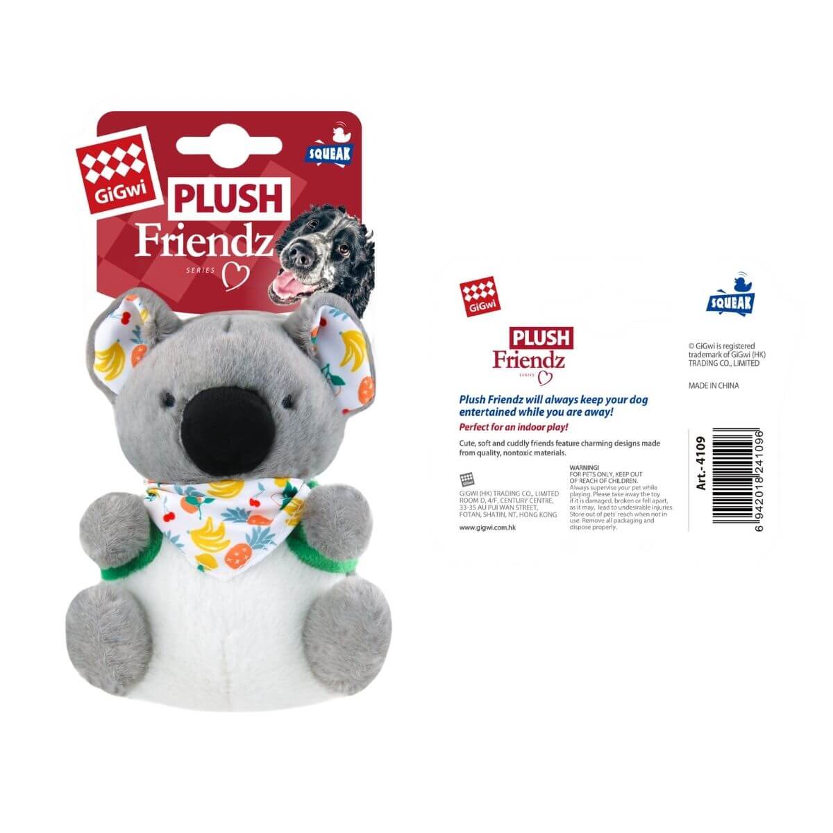 gigwi plush friendz koala with backpack against a white background.