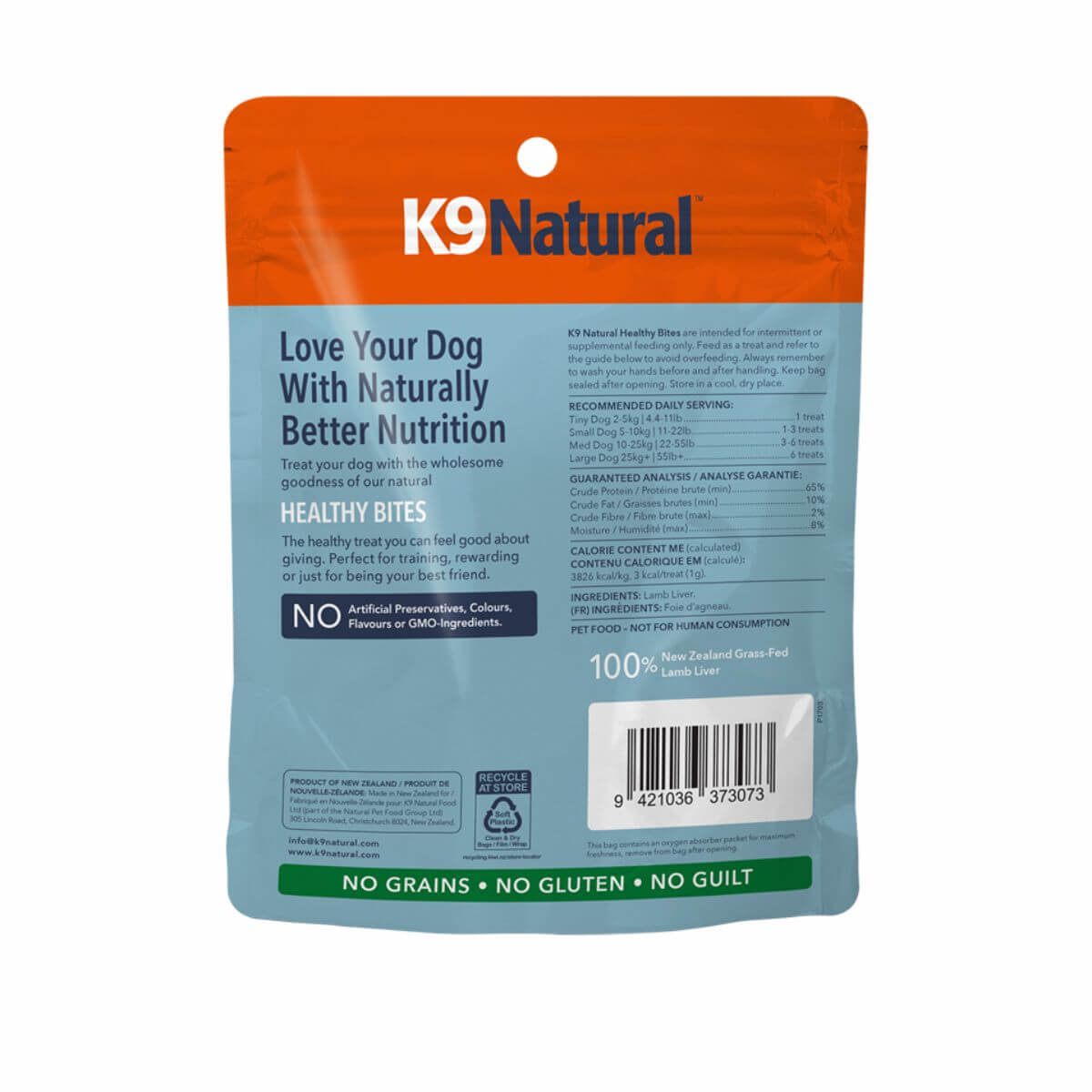 K9 Natural Lamb Liver against a white background.