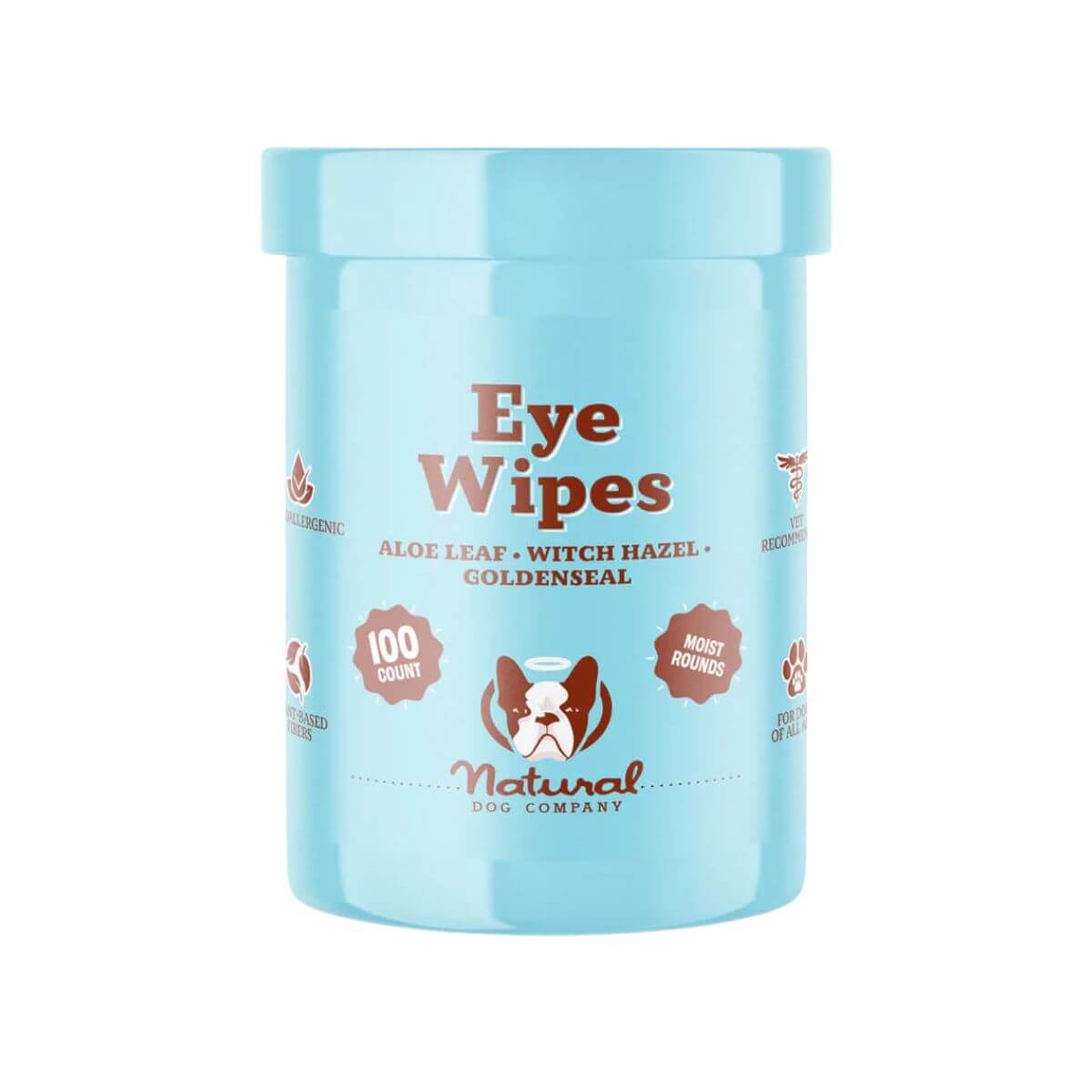 Natural Dog Company Eye Wipes 100 Sheets against a white background.