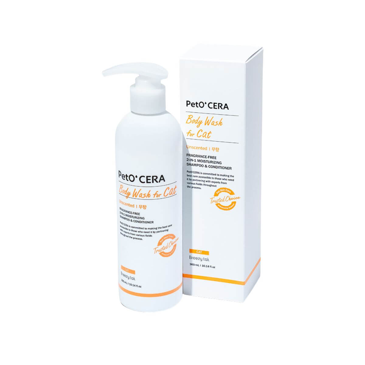 PetO'CERA Body Wash for Cats unscented against a white background.