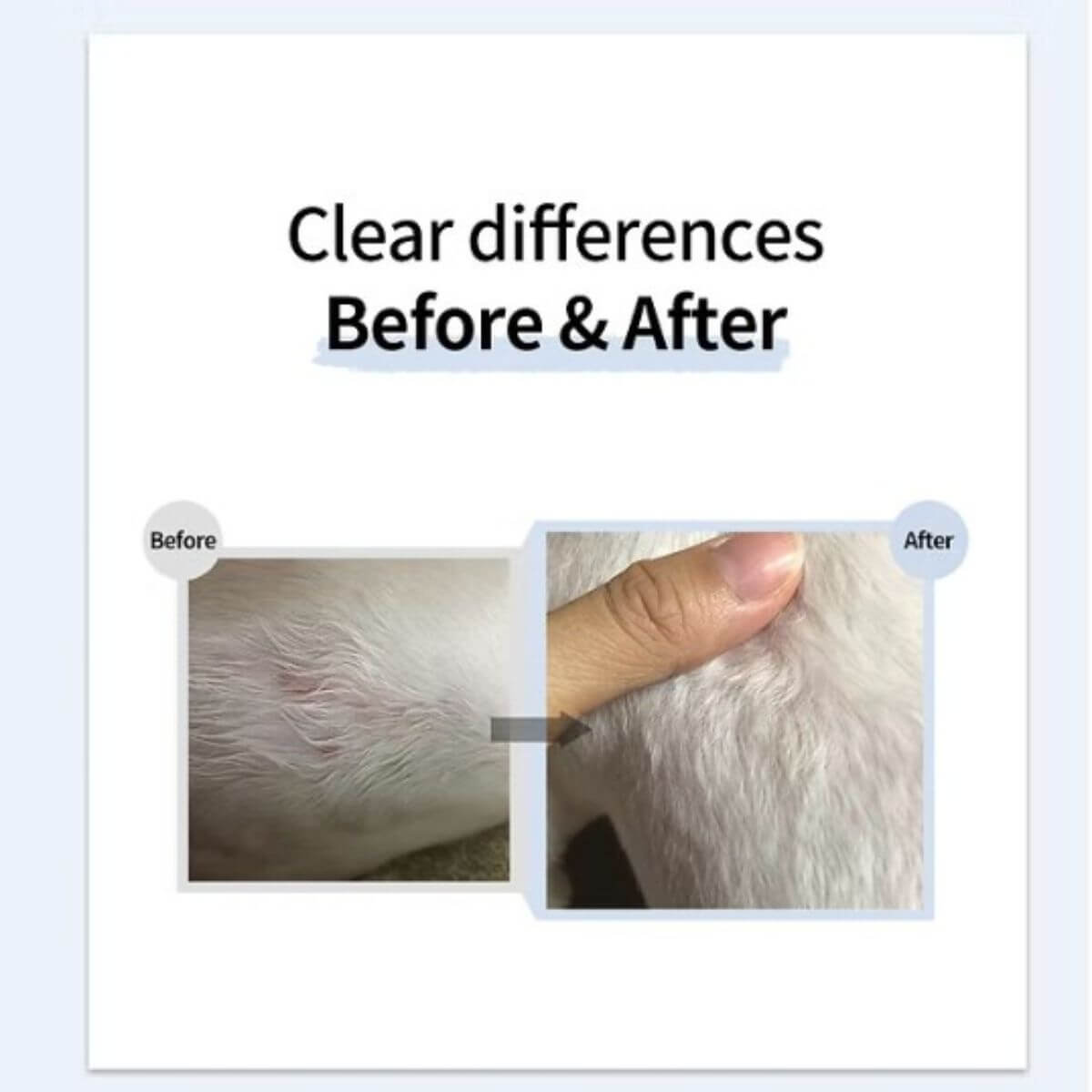 Before and after results of the PetO'CERA Ceramide Cream.