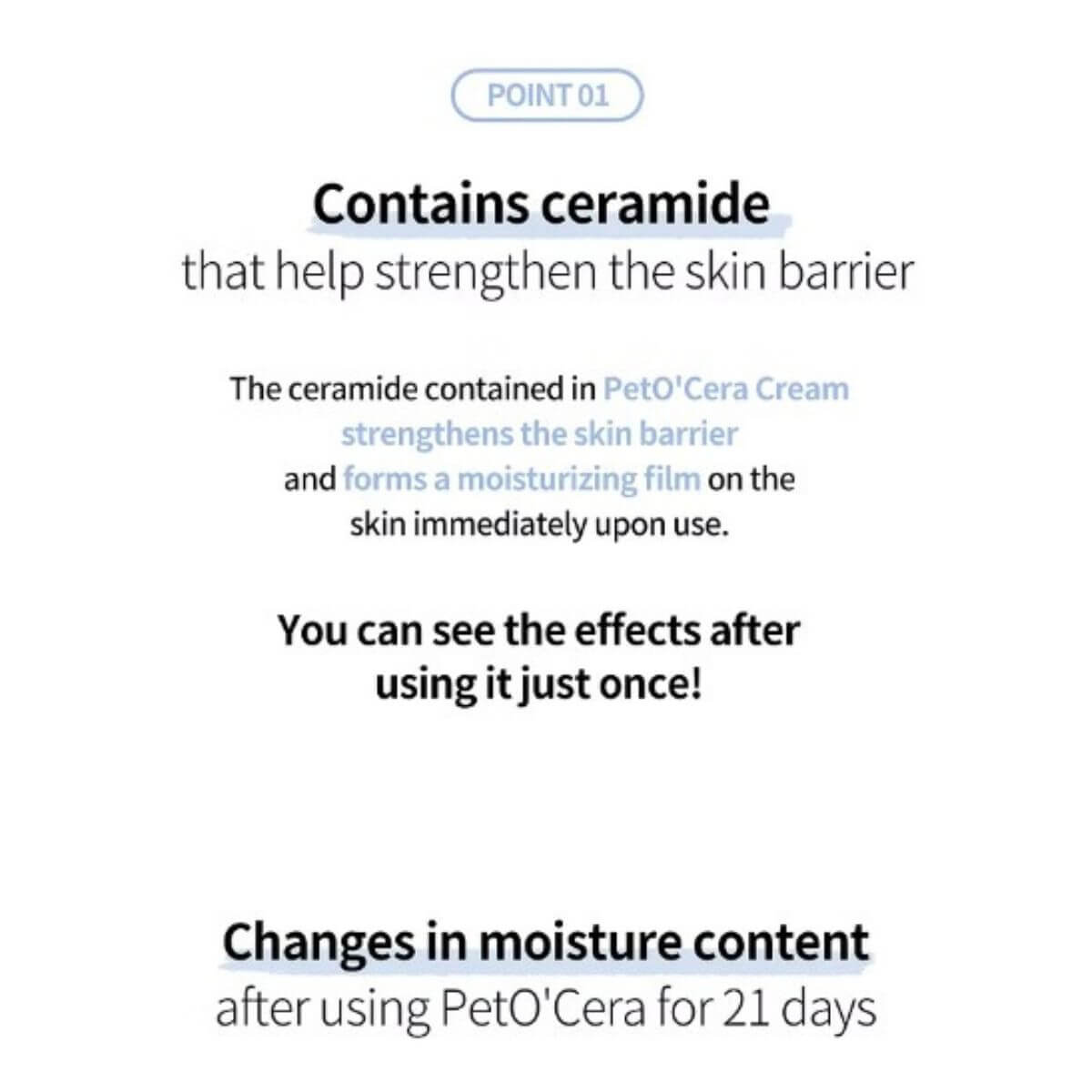 Benefit 1 of the PetO'CERA Ceramide Cream.