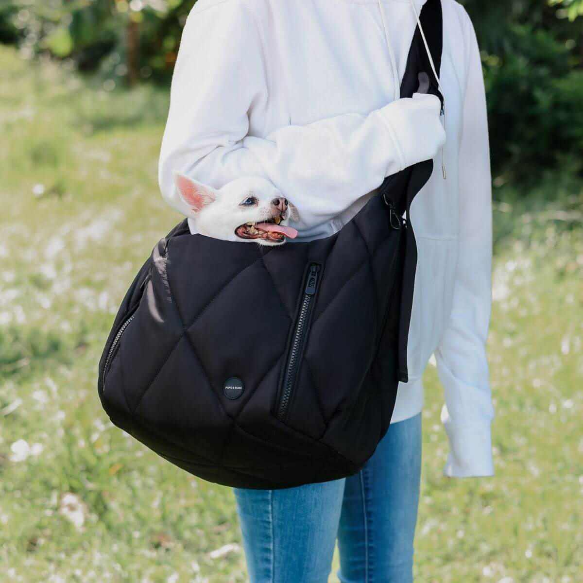 Pups & Bubs Cloud Crossbody Carrier in Black.