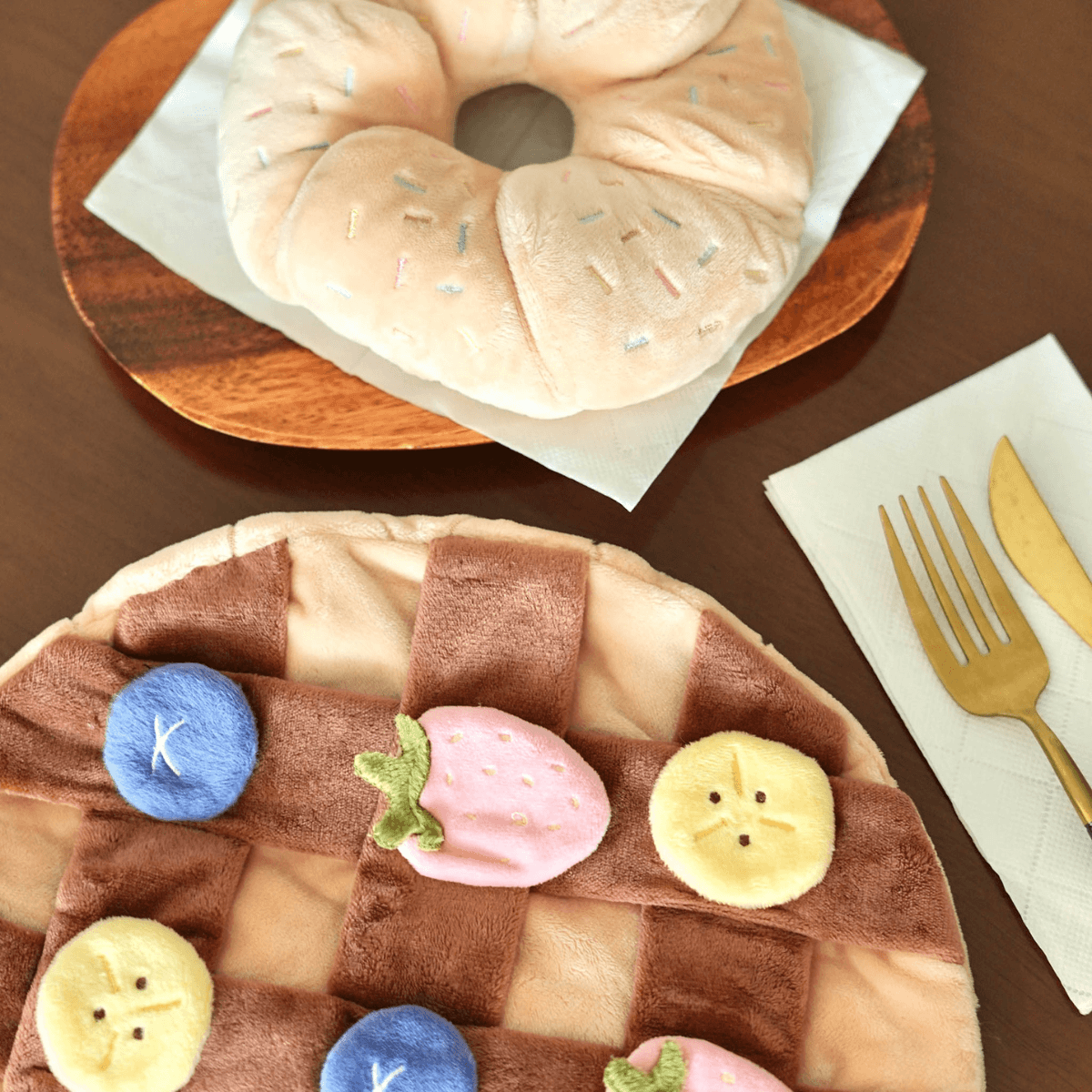 pups and bubs fruity delight crepe snuffle mat on the dinner table with sprinkle donut