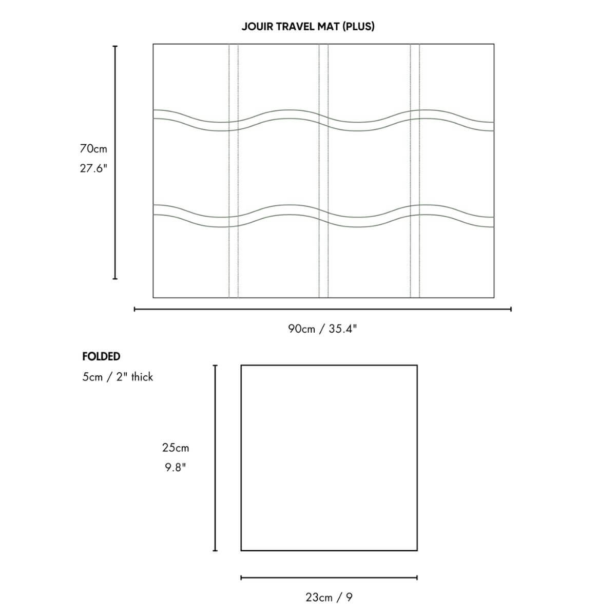 Dimensions for the Pups & Bubs Jouir Travel Mat in PLUS.