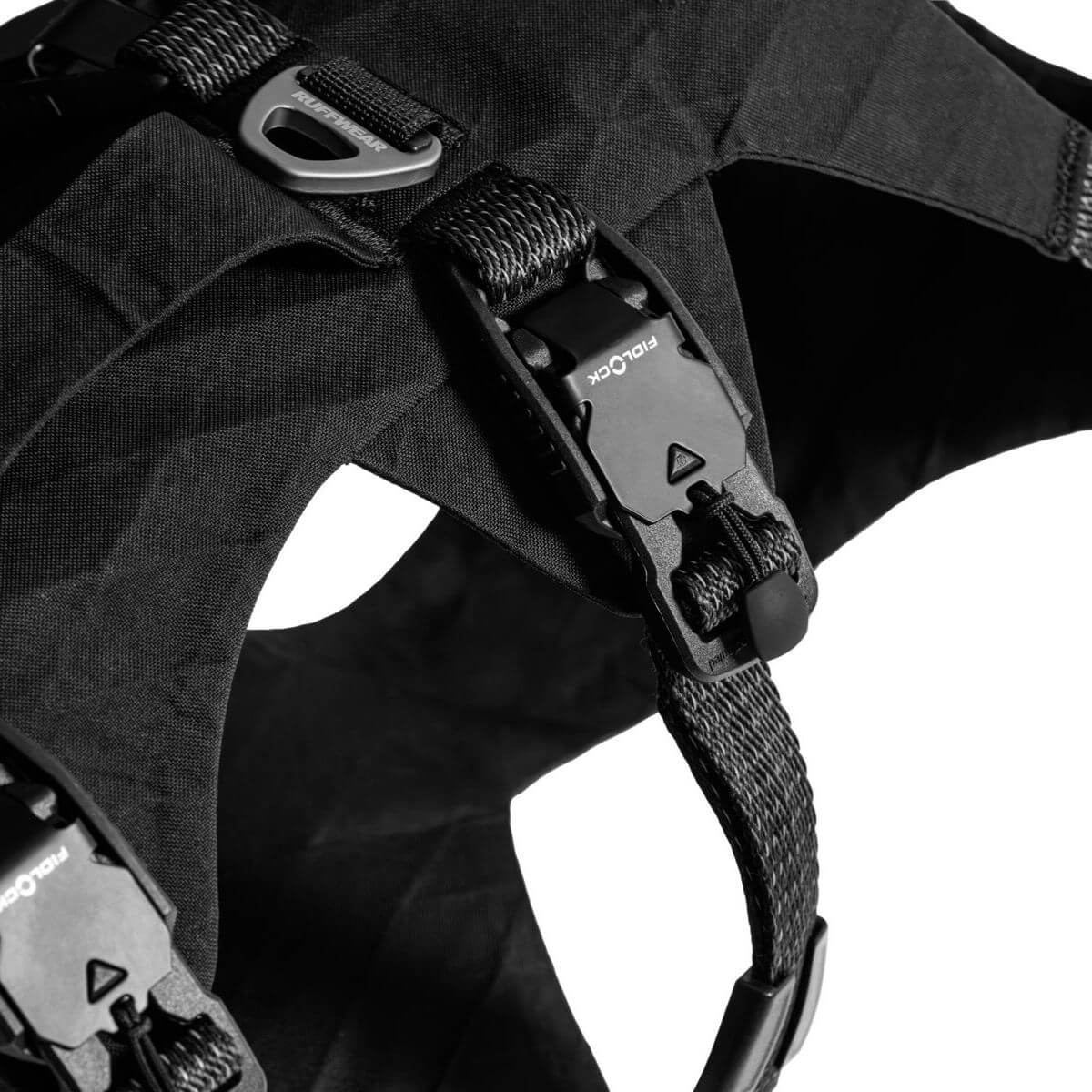 Close up of the magnetic snap buckle on the Ruffwear Ridgeline Harness.
