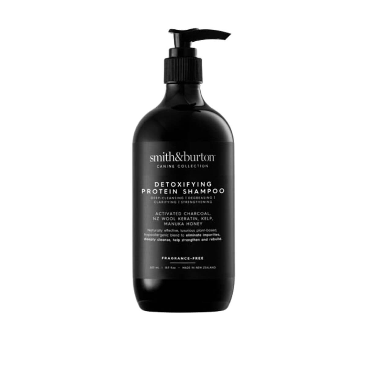 smith&burton detoxifying protein shampoo against a white background.