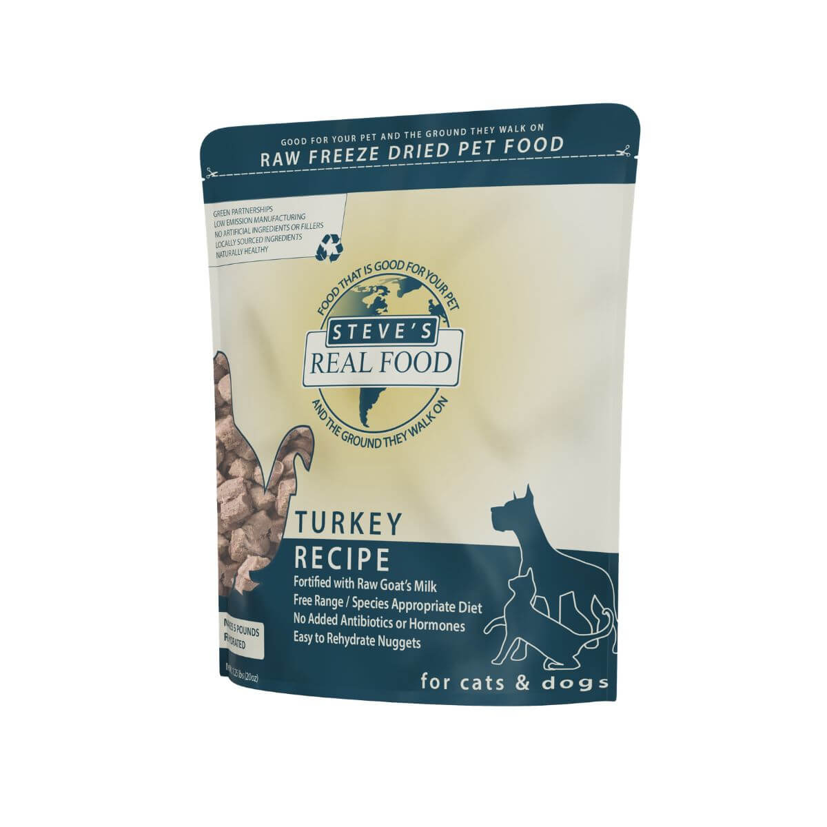 Steve's Real Food Freeze Dried Turkey Nuggets against a white background.