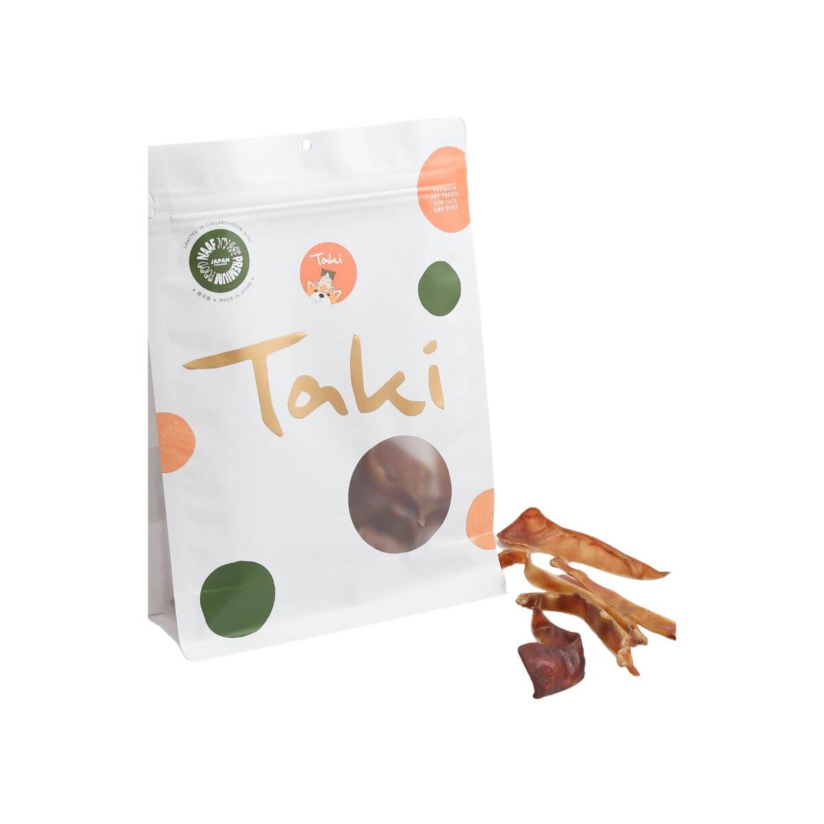taki pets naaf pork ears against a white background.
