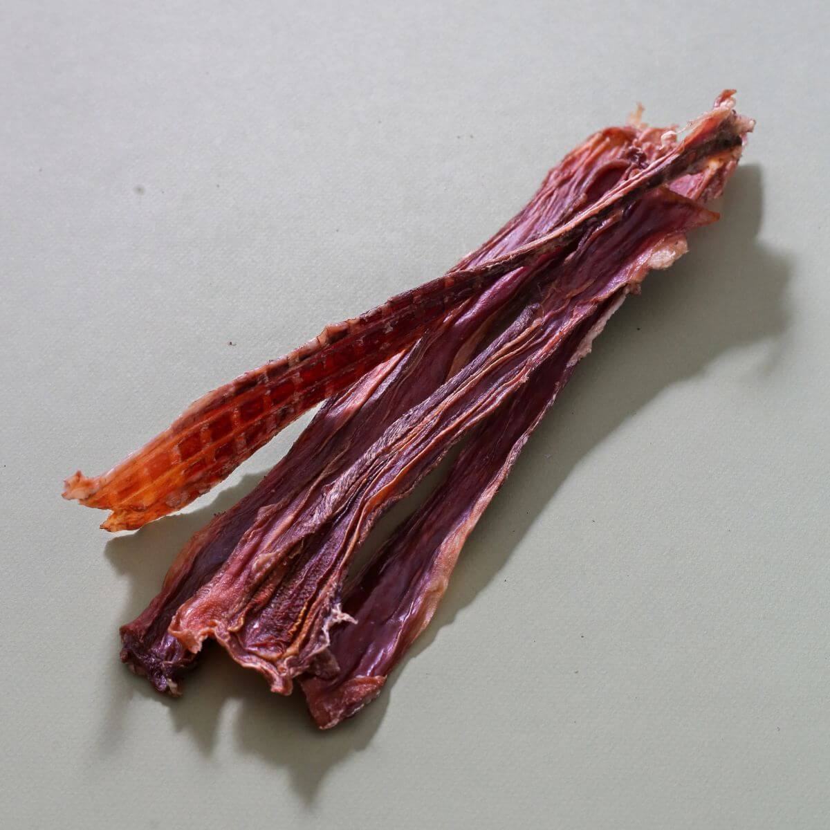 taki pets naaf pork gullet oesophagus against a grey background.