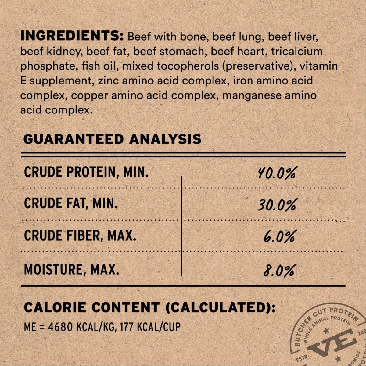 Vital Essentials Beef Soft Nibs ingredients.