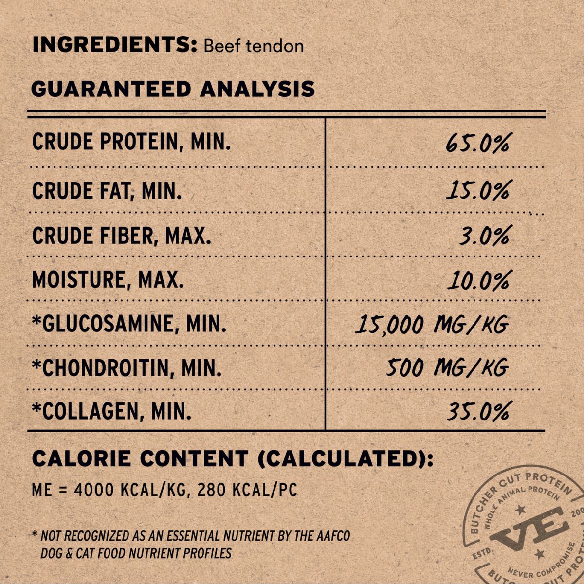 Vital essentials raw bar beef tendon ingredients.
