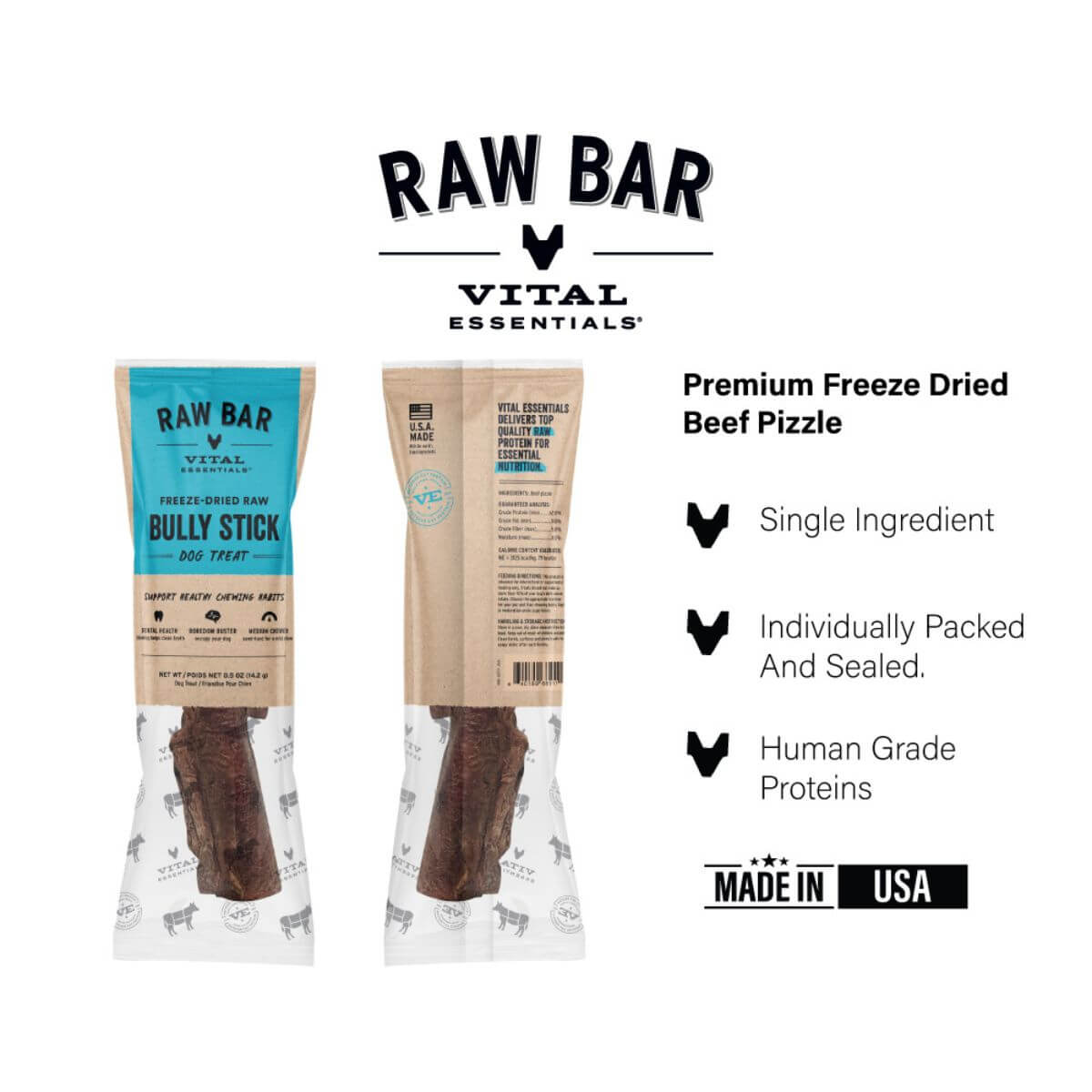 Vital Essentials Raw Bar Freeze-Dried Bully Stick Beef Pizzle.