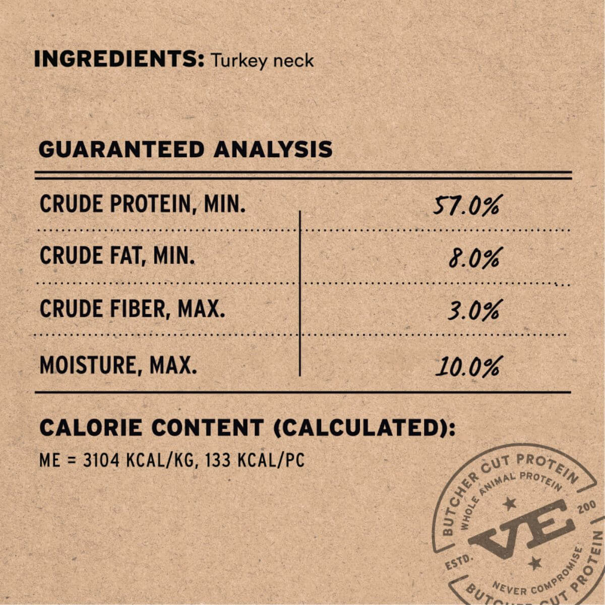 Vital Essentials Raw Bar Freeze-Dried Turkey Neck ingredients.