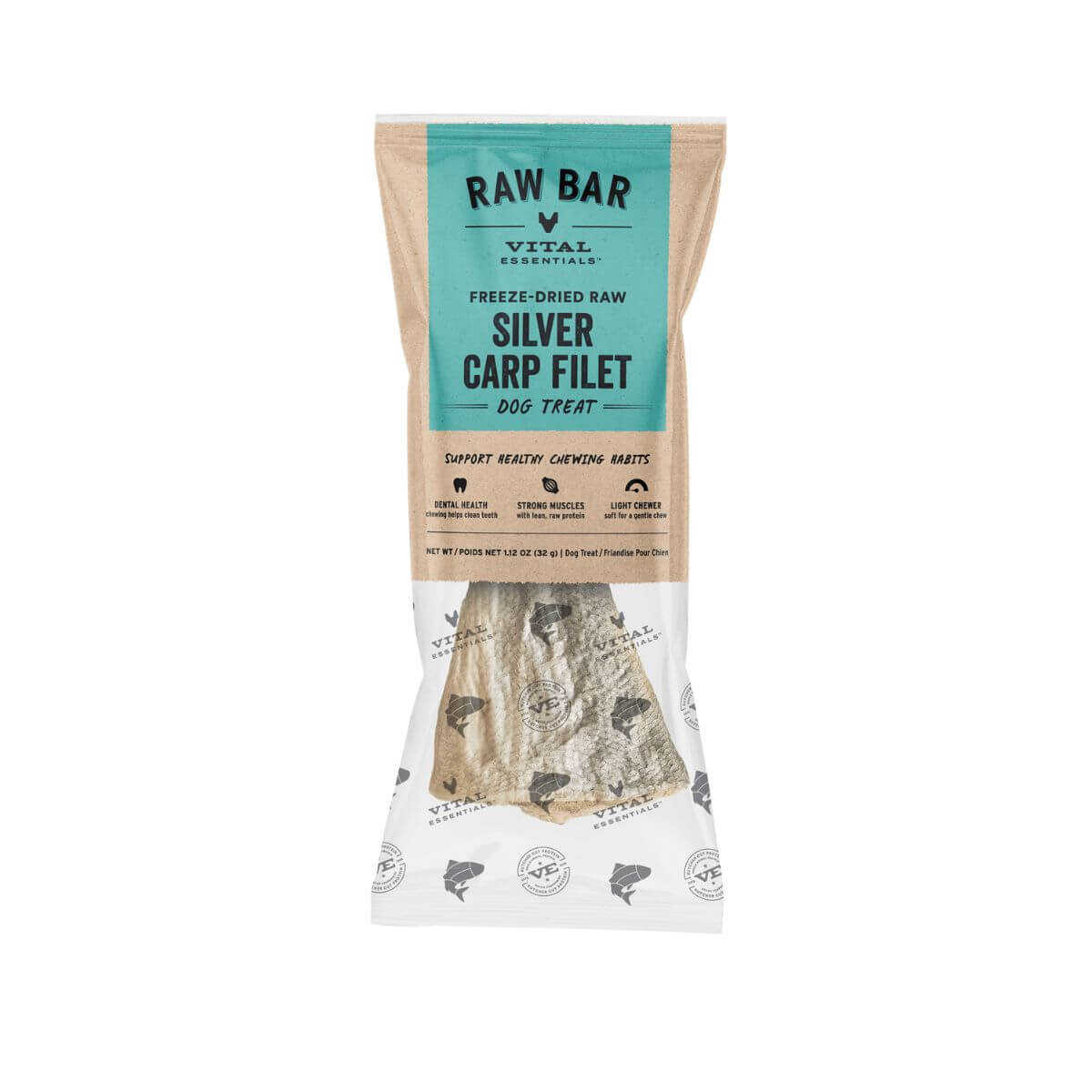 vital essentials raw bar silver carp filet against a white background.